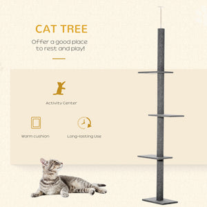 100" Floor To Ceiling Cat Tree w/ 3 Perches Activity Center for Kittens Cat Tower Furniture, Grey