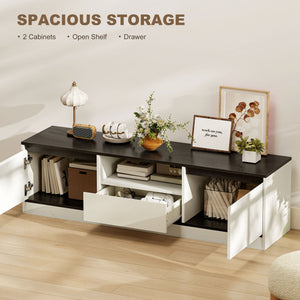 TV Stand for 55-60 Inch TV,  Entertainment Center w/ Cabinets, Shelf, Drawer and Cable Management for Living Room, White
