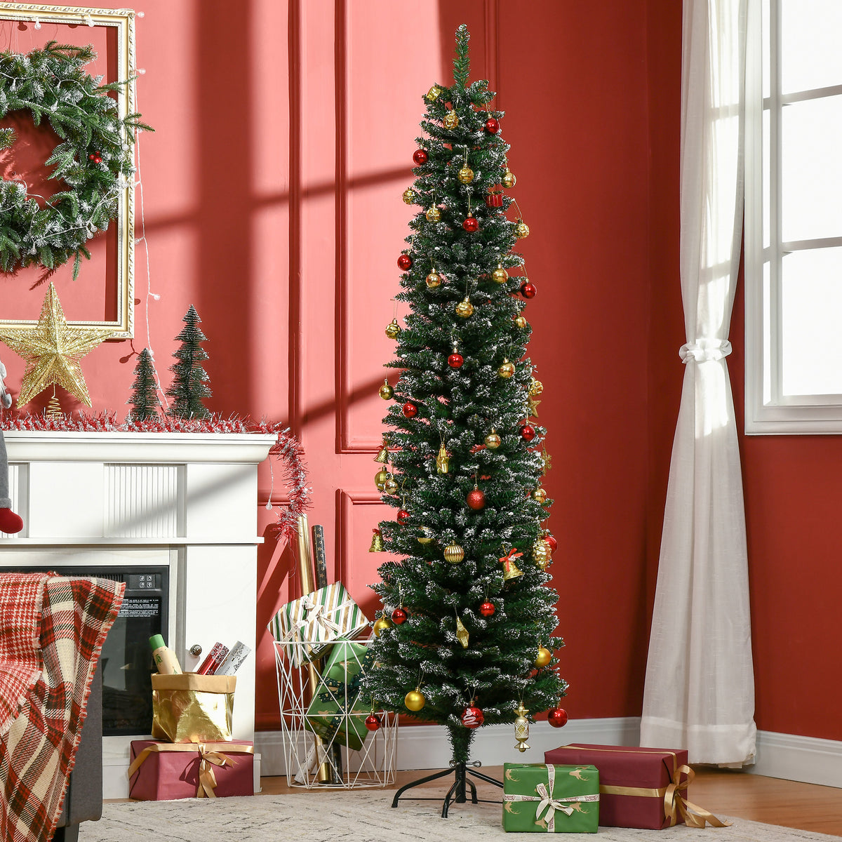 6FT Artificial Snow Dipped Christmas Tree Xmas Pencil Tree Holiday Home Indoor Decoration with Foldable – view 7