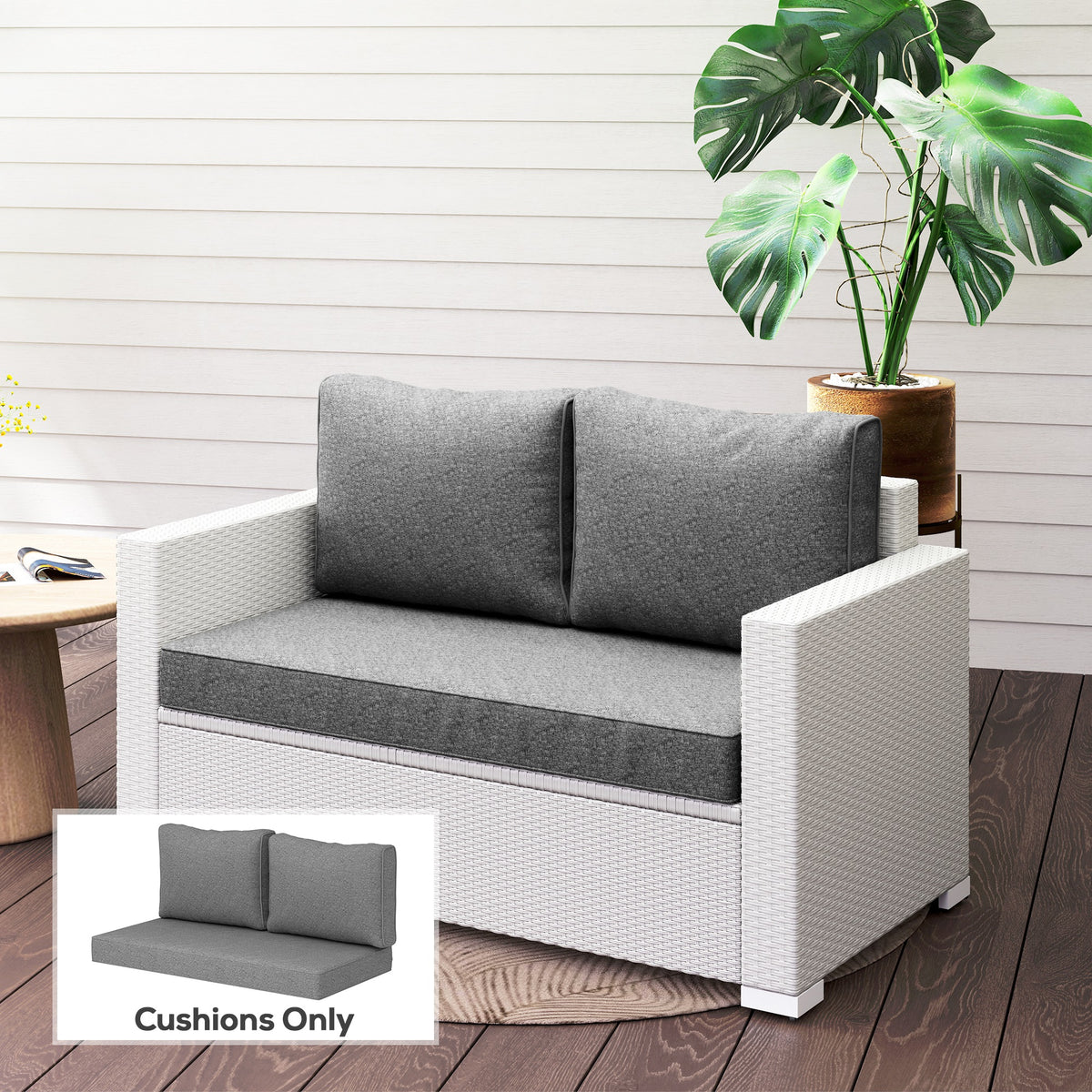 Outdoor Seat Cushions with Backrest, Loveseat Double Sofa Outdoor Furniture Cushions, Beige – view 21