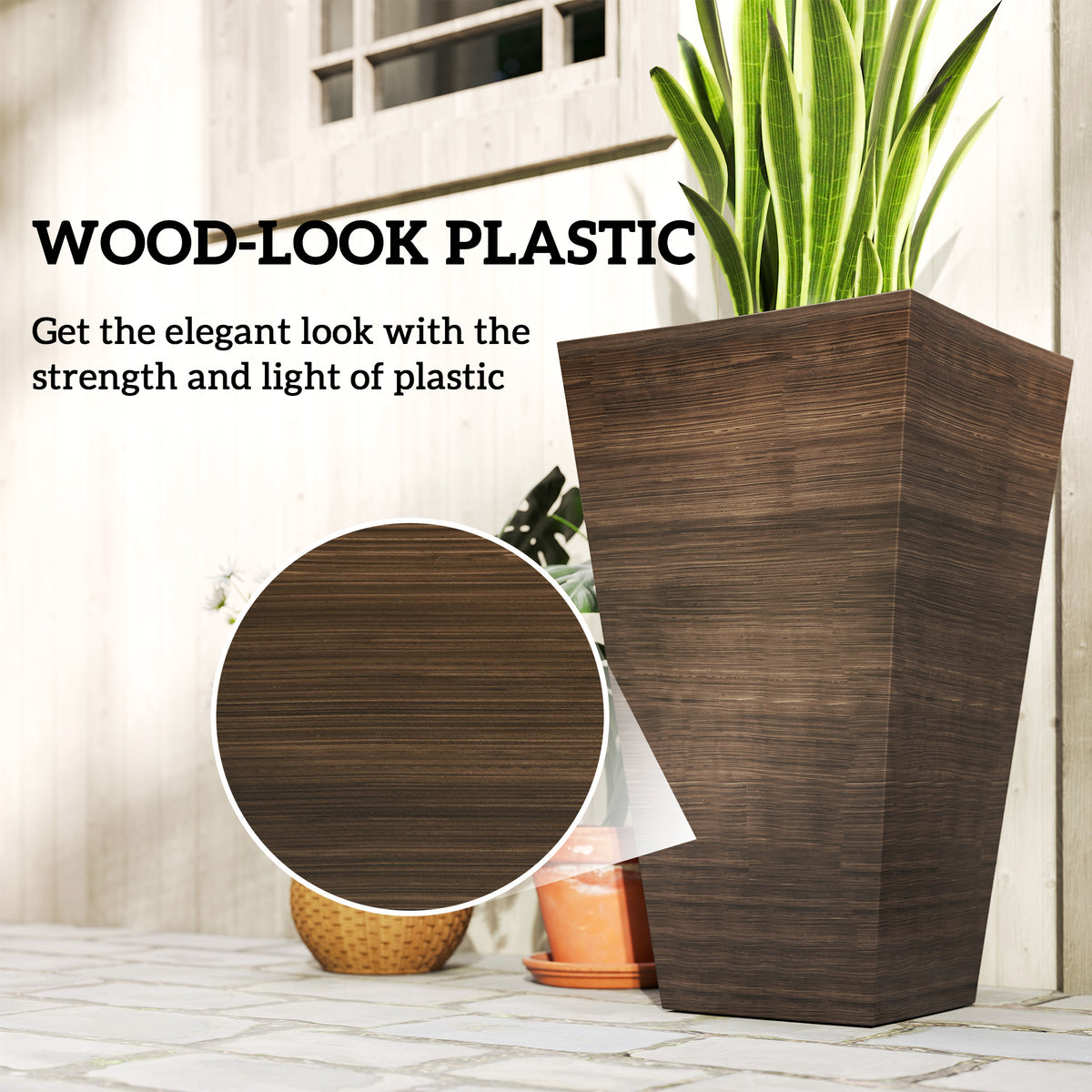 Tall Planter for Outdoor Plants Set of 3, 28 Inch Taper Planter with Drainage Holes, Bronze – view 12