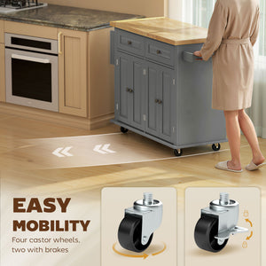 Kitchen Island with Storage, Rolling Trolley Cart with Rubber Wood Top, Spice Rack, Towel Rack, Brown Oak – view 20