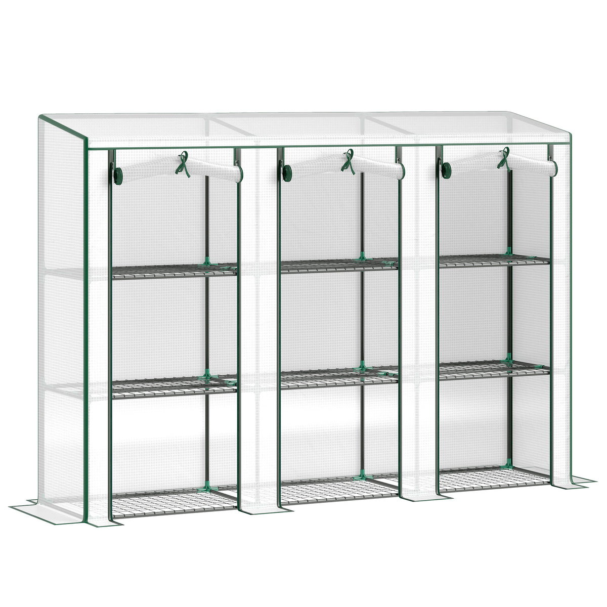 Lean-to Greenhouse with 3 Tier Shelves, Mini Greenhouse with 3 Roll-Up Doors for Indoor Outdoor, Green – view 8