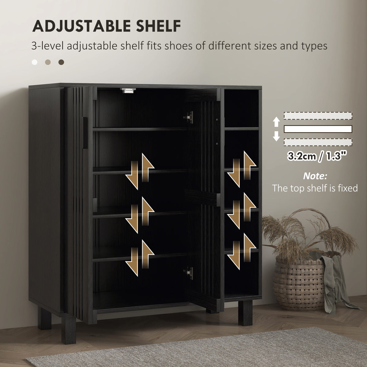 Shoe Storage with Double Doors and Open Shelves 17 Pair Shoe Storage Organizer for Entryway Hallway Black – view 4