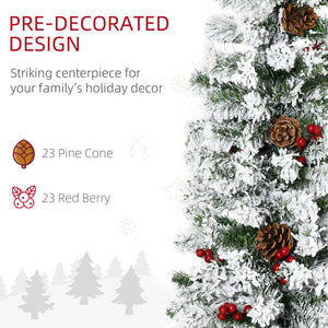 6 Foot Pencil Snow Flocked Artificial Christmas Tree with 600 Pine Realistic Branches, Pine Cones – view 4