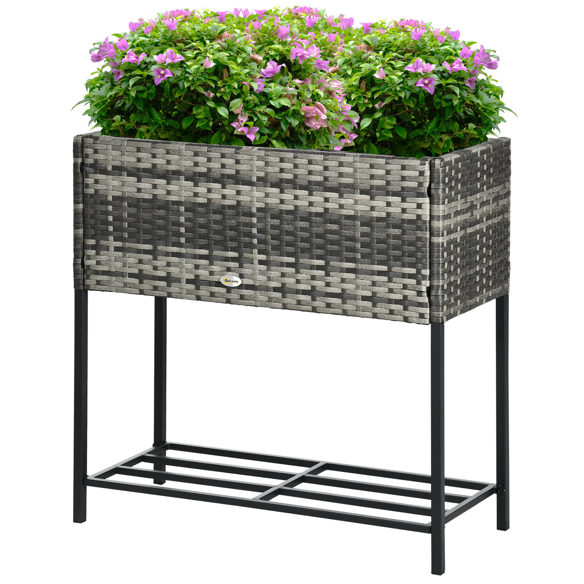 Rattan Raised Garden Boxes, Elevated Flower Beds with Storage Shelf for Herbs, Flowers, Vegetables, Brown – view 15