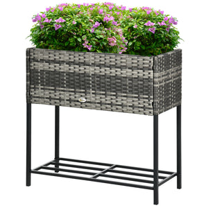 Rattan Raised Garden Boxes, Elevated Flower Beds with Storage Shelf for Herbs, Flowers, Vegetables, Brown – view 15