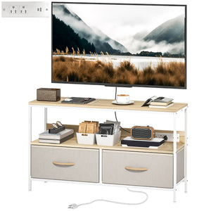 TV Stand with Charging Station, TV Table with 2 Foldable Linen Drawers and Open Shelf for 47 Inch – view 29