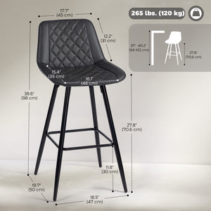 PU Leather Counter Height Bar Chairs Set of 2, 27.75" Bar Stools with Metal Legs for Dining Area – view 2