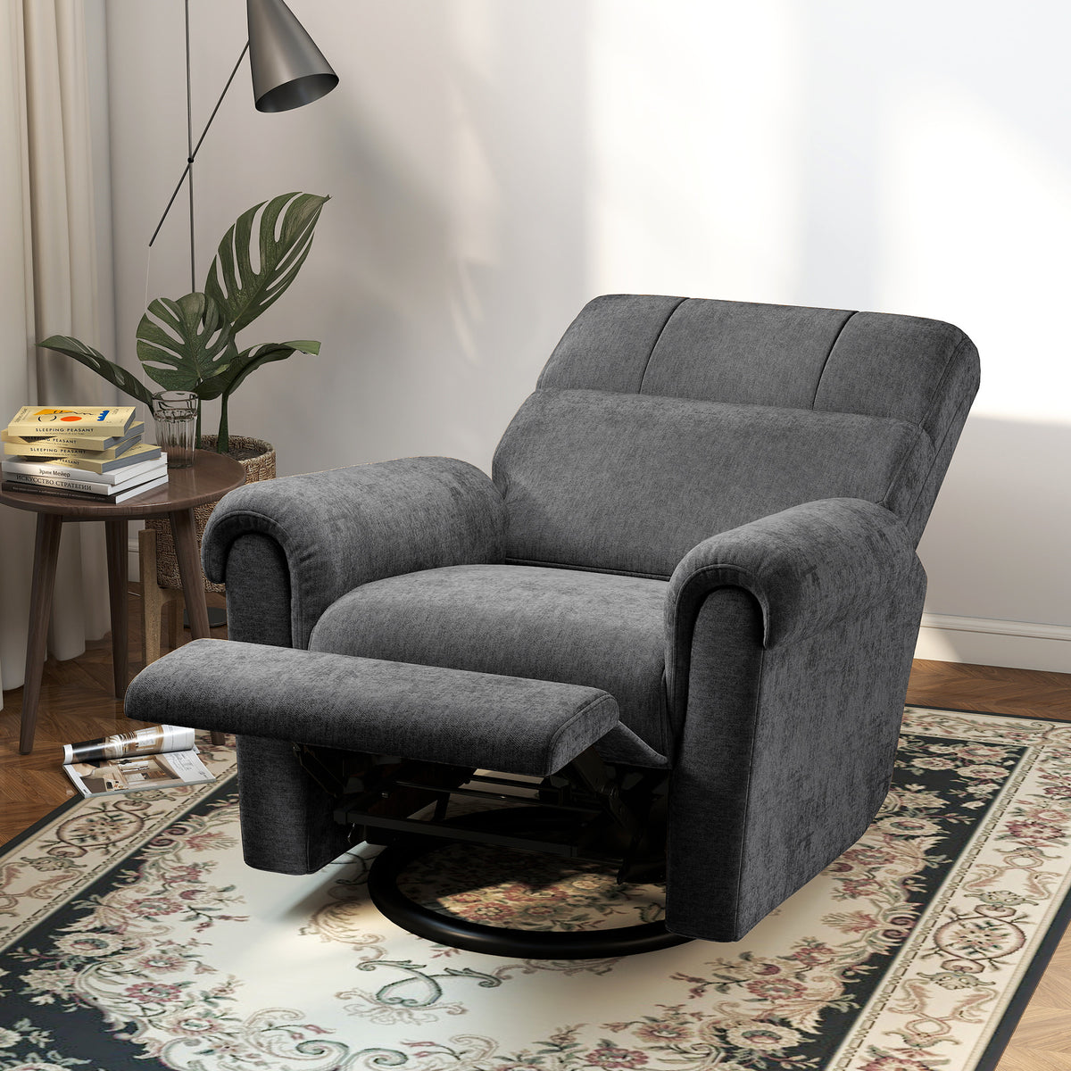 Power Recliner Chair, Fabric Upholstered Recliner Chair with USB Ports, Swivel and Rocking Function – view 14