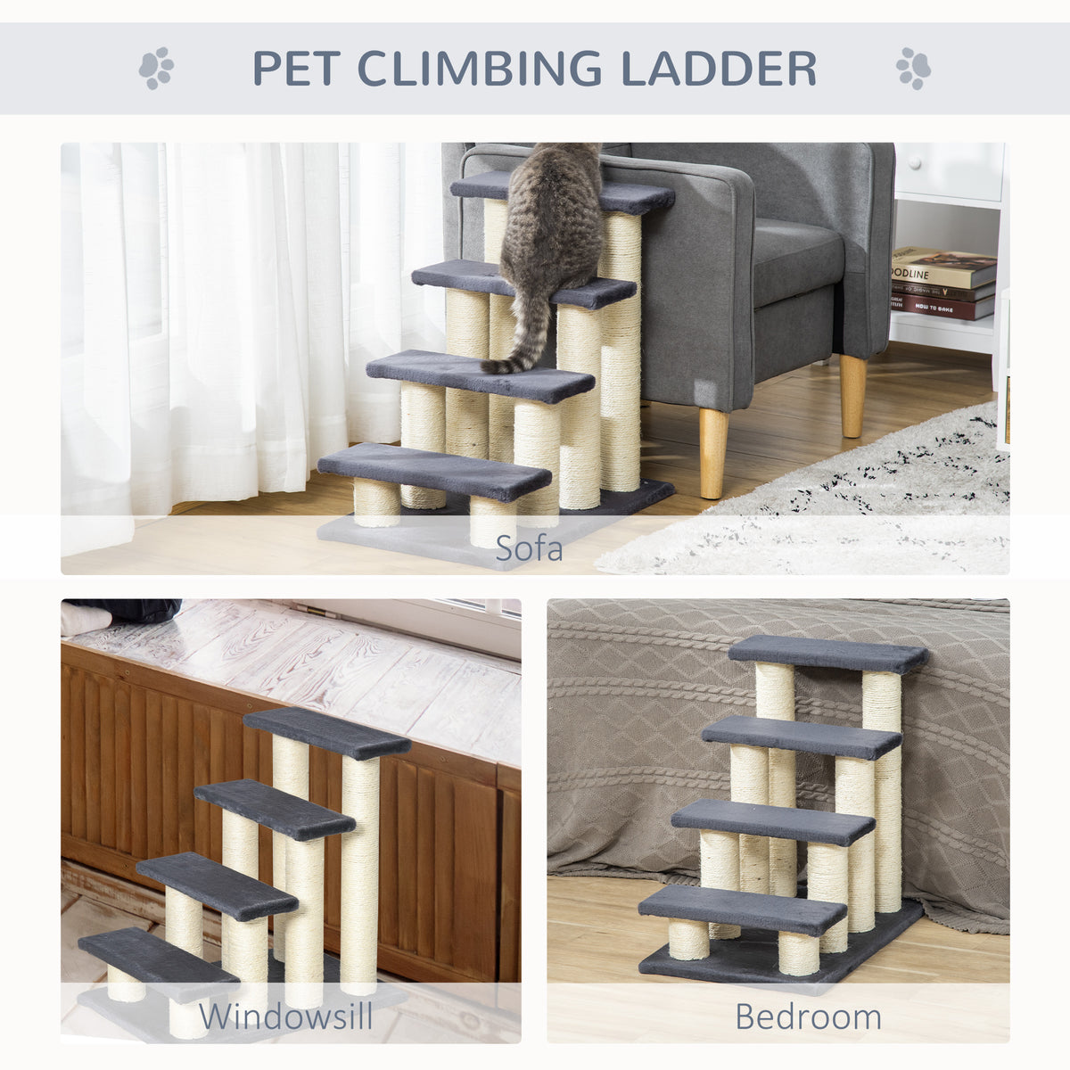 Cat Trees 4 Tier Pet Stairs Dog Cat 4 Steps Kitty Scatching Post Cat Scratch Furniture Dark Grey