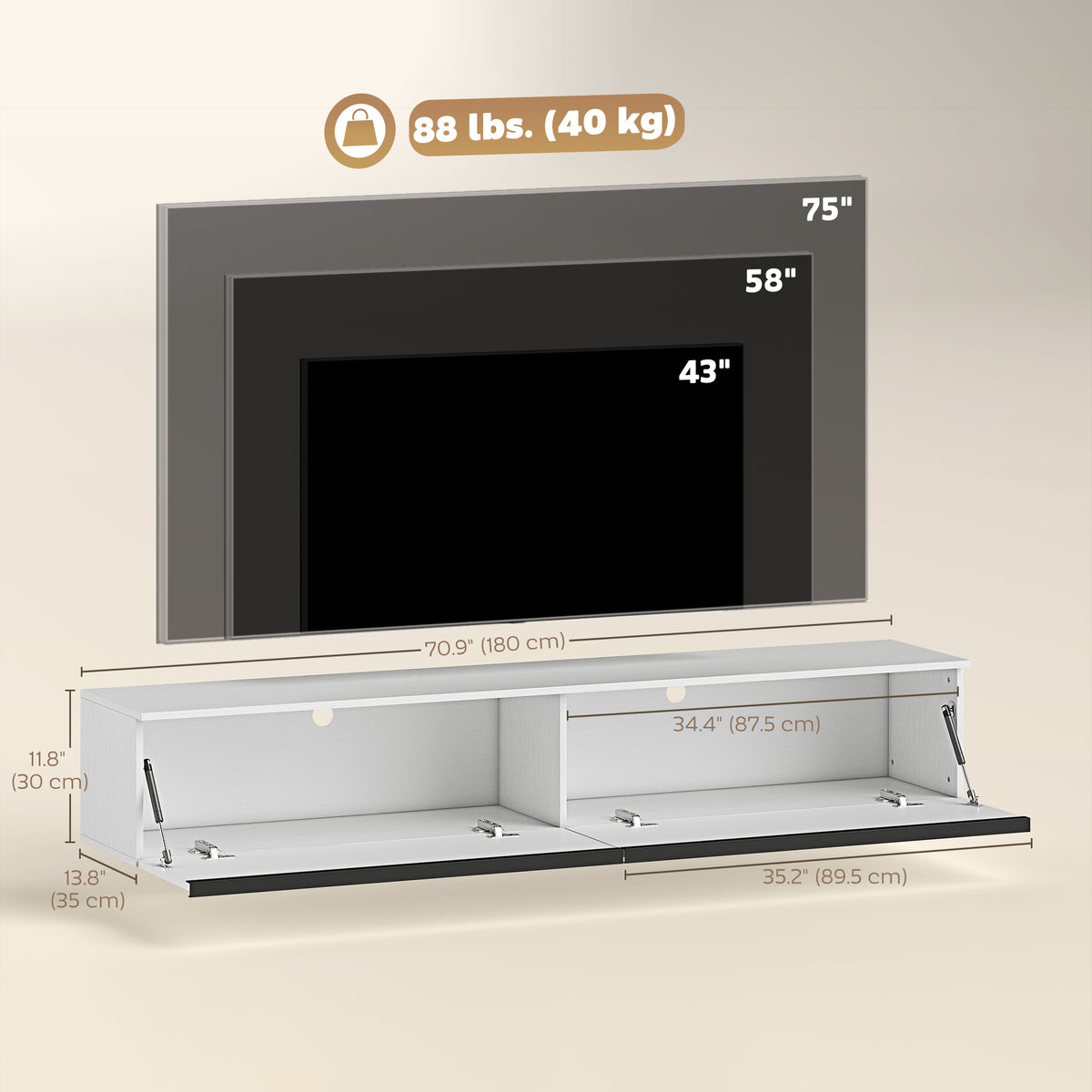 Wall Mounted TV Stand, Floating TV Cabinet with Storage, for TVs up to 70", High Gloss Effect – view 30
