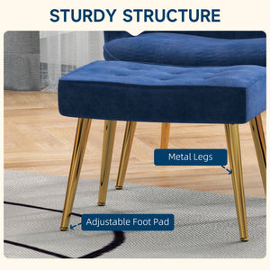 Modern Accent Chair with Ottoman, Upholstered Armchair with Footrest, Gold Metal Legs for Living Room, Bedroom, Dark Blue