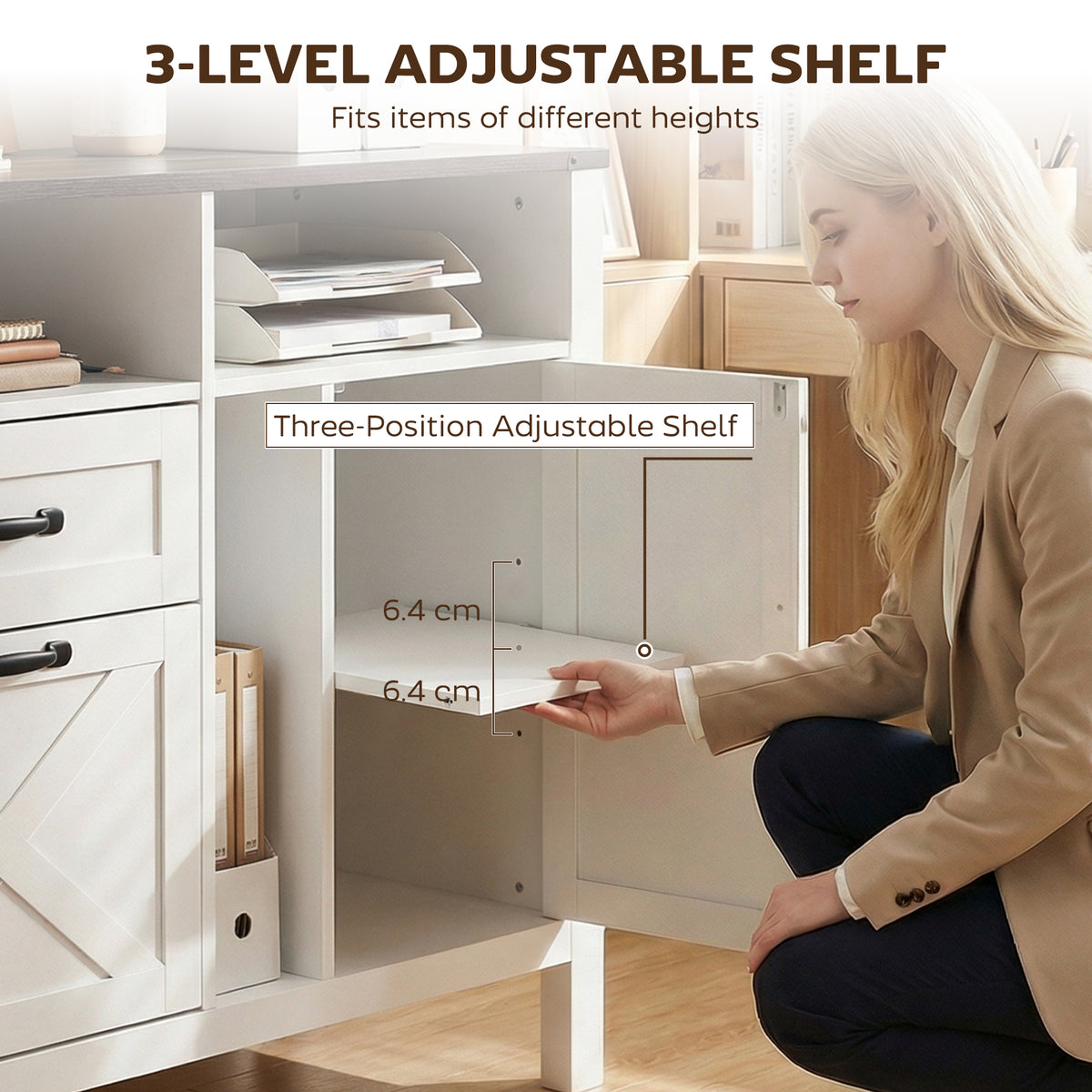 Lateral Filing Cabinet for Letter/A4 Hanging Files, File Cabinet with Open Compartments for Home Office, White