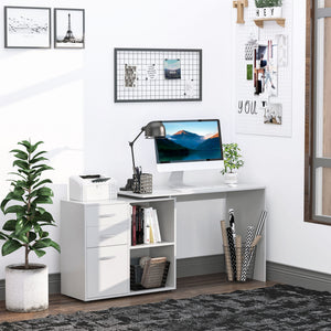 L-Shaped Corner Straight Writing Desk with Storage Shelf, Drawer – view 14