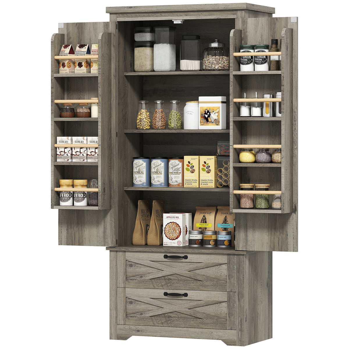 Farmhouse Kitchen Pantry Storage Cabinet, 64" Freestanding Kitchen Pantry Cabinet with Drawers – view 15