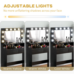 Vanity Table, Makeup Dressing Table with LED Lighting Mirror, Drawers, for Bedroom, Black – view 3
