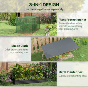 Galvanized Steel Planter Box with Crop Cage and Shade Cloth, Raised Garden Bed for Flowers, Vegs and Herbs