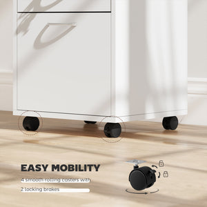 24" Vertical Filing Cabinet with Lockable Drawer, Mobile File Cabinet with 2 Keys, Wheels for Home Office, White