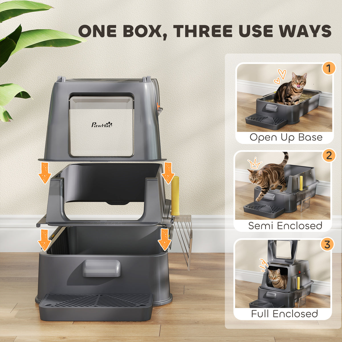 80L XL Stainless Steel Cat Litter Box for Big Cats with Flip Cover, Pull-Out Drawer Tray, High Sided – view 6