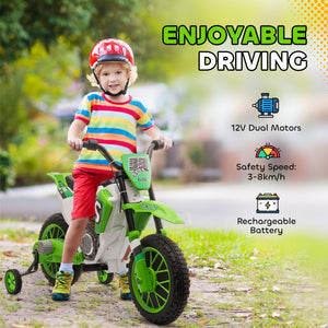 Aosom Kids Dirt Bike 12V Battery-Powered Ride-On Electric Motorcycle with Charging Battery, Training Wheels
