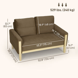 53" Loveseat Sofa, Small 2 Seater Couch with Solid Wood Legs, Modern Velvet Sofa for Living Room – view 2