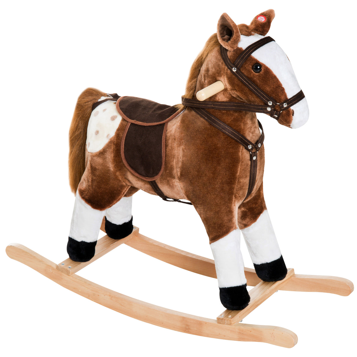 Qaba Rocking Horse Plush Pony Children Kid Ride on Toy w/ Realistic Sound (Light Pink)
