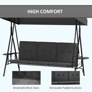 3-Seat Outdoor Porch Swing Patio Swing with Adjustable Canopy, Side Tray, Removable Cushion for Garden – view 12