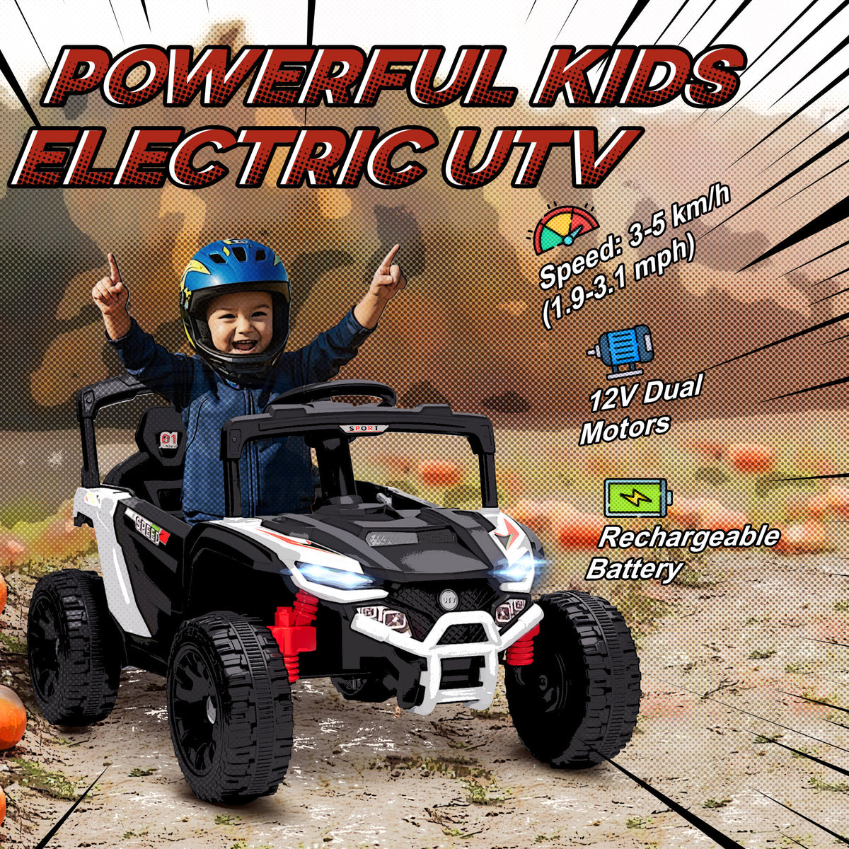 Qaba 12V Kids Ride On Truck with Dual Motors, Rear Suspension, Remote Control for 3-5 Years Boys Girls