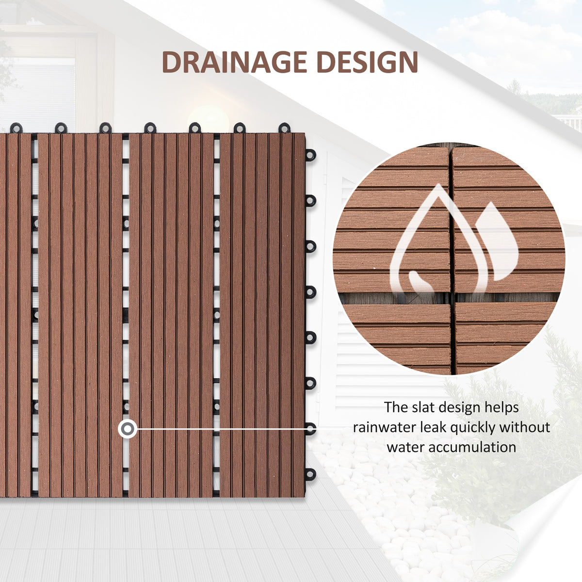 11 Pcs Plastic Interlocking Deck Tiles, 12" x 12" Non-slip Flooring Tiles for Indoor Outdoor Patio Balcony, Light Brown