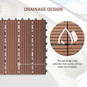11 Pcs Plastic Interlocking Deck Tiles, 12" x 12" Non-slip Flooring Tiles for Indoor Outdoor Patio Balcony, Light Brown