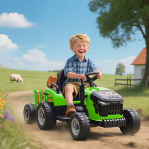 Qaba 12V Kids Ride On Tractor with Trailor, Remote Control, Music, Lights, Shifter, for Kids Ages 3-8 Years
