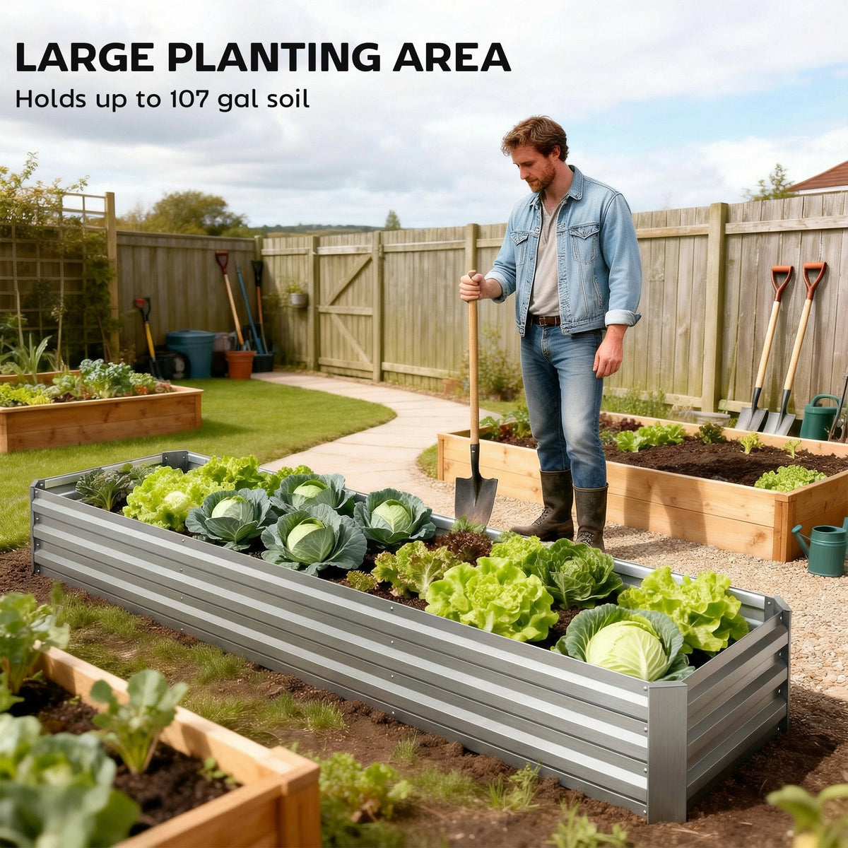 8'x2'x1' Galvanized Raised Bed, Large Elevated Planter Box for Growing Flowers, Herbs and Vegetables – view 31