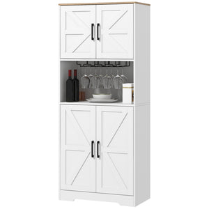 Farmhouse Kitchen Pantry, 68" Freestanding Hutch Storage Cabinet with Microwave Oven Countertop, Black – view 8