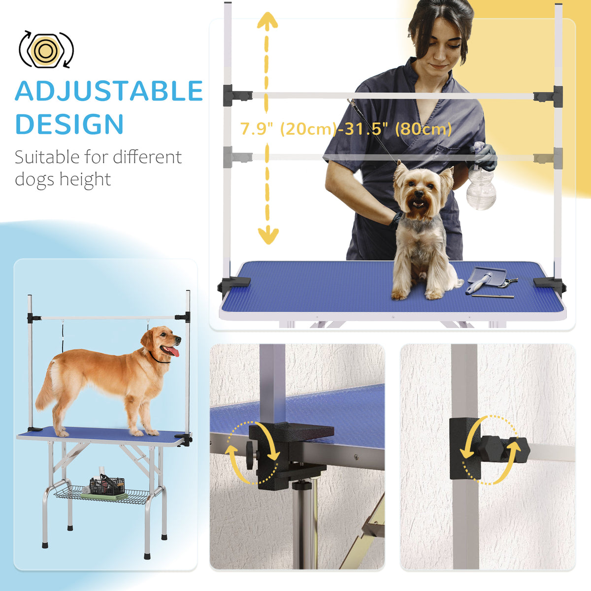 Adjustable Dog Grooming Table with 2 Safety Slings, Storage Basket, Black – view 10