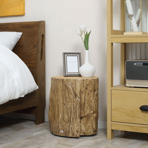 Concrete Finish Side Table, Lightweight Accent Table, 17" Patio Tree Stump End Table with 4 Adjustable Feet for Indoor, Outdoor, Natural Brown