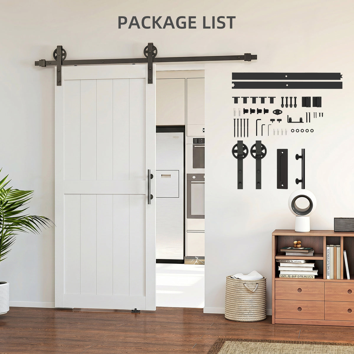 36inx84in Barn Door with 6FT Sliding Door Hardware Kit, Handle, Upgraded Rollers and Floor Guide – view 20