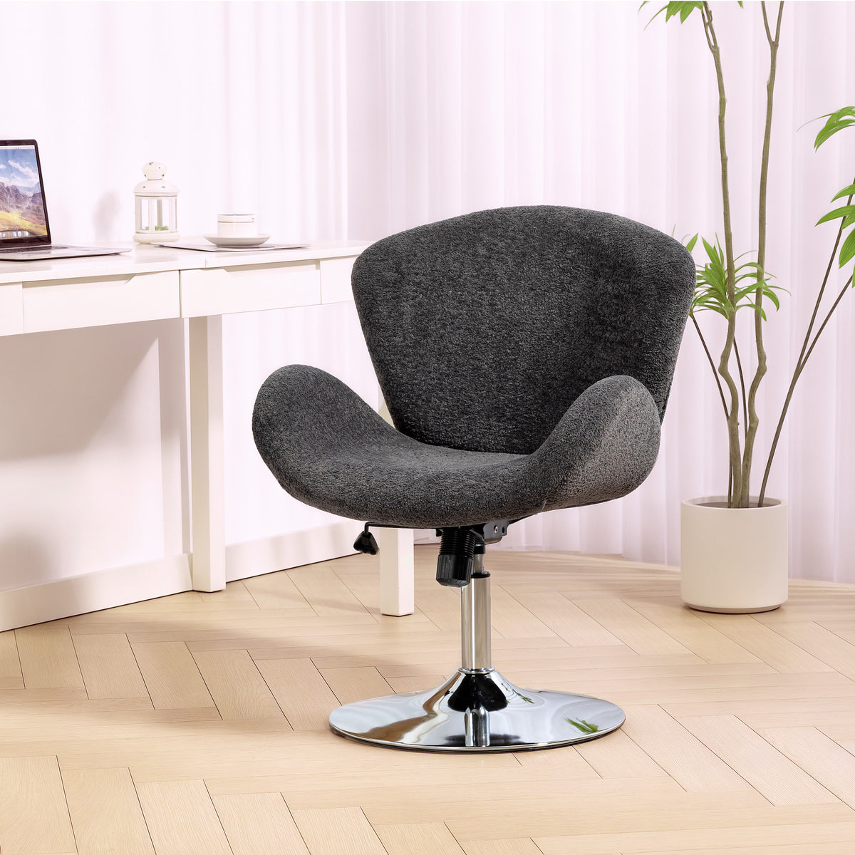 Swivel Office Chair, Velvet Desk Chair with Wide Bucket Seat, Butterfly Back, Tilt Function and Round Base – view 7