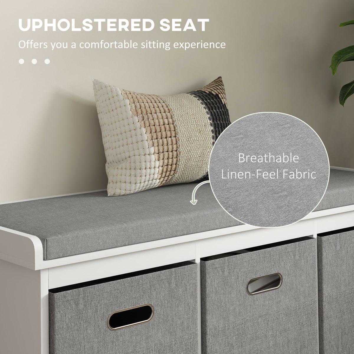 Shoe Storage Bench with Seat, Entryway Bench Seat with Cushion, 3 Fabric Drawers for Hallway, Dark Grey – view 17