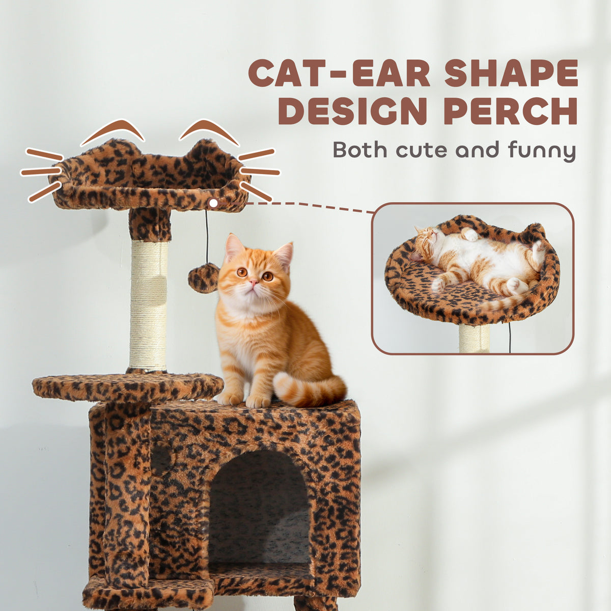 63 Inch Cat Tree with Sisal Scratching Posts, Condos, Plush Perches, Hammock, Ladder, Dangling Balls, Beige – view 25