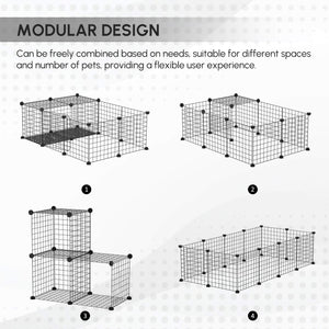 Small Animal Cage with 16 Panels, Portable Metal Wire Pet Fence with Door, Non-slip Feet for Bunny Guinea Pig