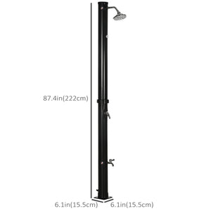 7.3FT 5.3 Gallon Solar Heated Shower, 2-Section Outdoor Shower with Shower Head, Foot Shower, Temperature Display for Backyard, Poolside, Spa, Beach, Black