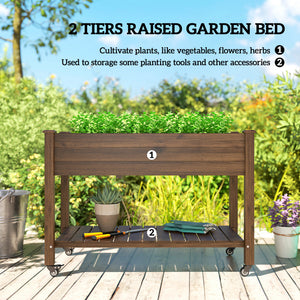Mobile Raised Garden Bed Elevated Wood Planter Box with Lockable Wheels – view 17