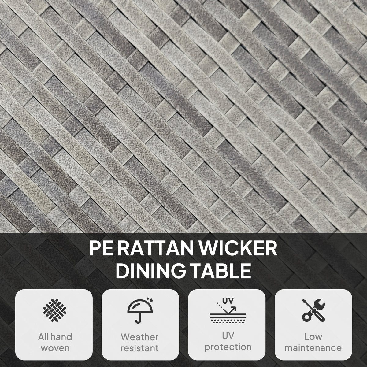 27.5" Outdoor Wicker Dining Table, PE Rattan Patio Furniture with Wood-plastic Composite Top, Grey – view 10