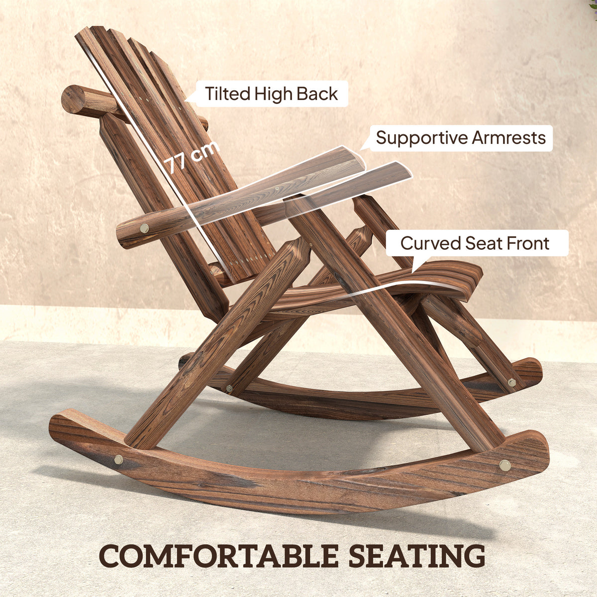 Wooden Outdoor Rocking Chair, Oversized Adirondack Patio Rocker with High Back and Slatted Seat, Carbonized – view 5