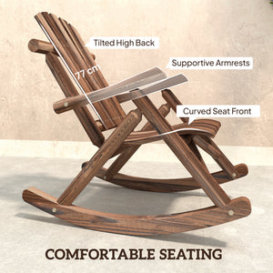 Wooden Outdoor Rocking Chair, Oversized Adirondack Patio Rocker with High Back and Slatted Seat, Carbonized – view 5
