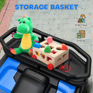 Qaba Kids ATV, 12V Battery Powered Electric Ride on Toy w/ Spring Suspension, Storage Basket, High & Low Speed