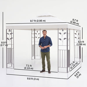 10' x 10' Outdoor Garden Metal Gazebo Patio Canopy Marquee Patio Party Tent Canopy Shelter Vented Roof Decorative Frame, Cream
