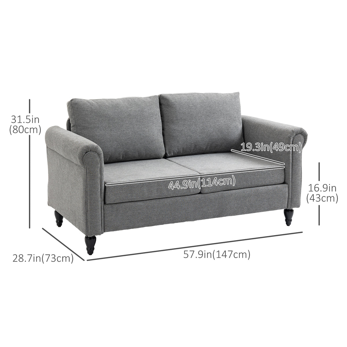 Vintage Loveseat, Upholstered Love Seat Furniture, Chenille-feel Fabric 2 Seater Sofa Couch with Rolled – view 16