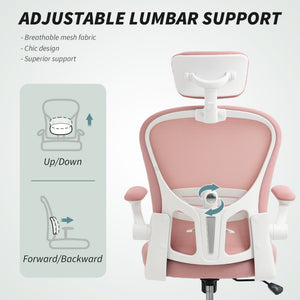 Office Chair, Mesh Computer Desk Chair with Adjustable Headrest, 4D Lumbar Support, Flip-up Arm, Grey – view 12